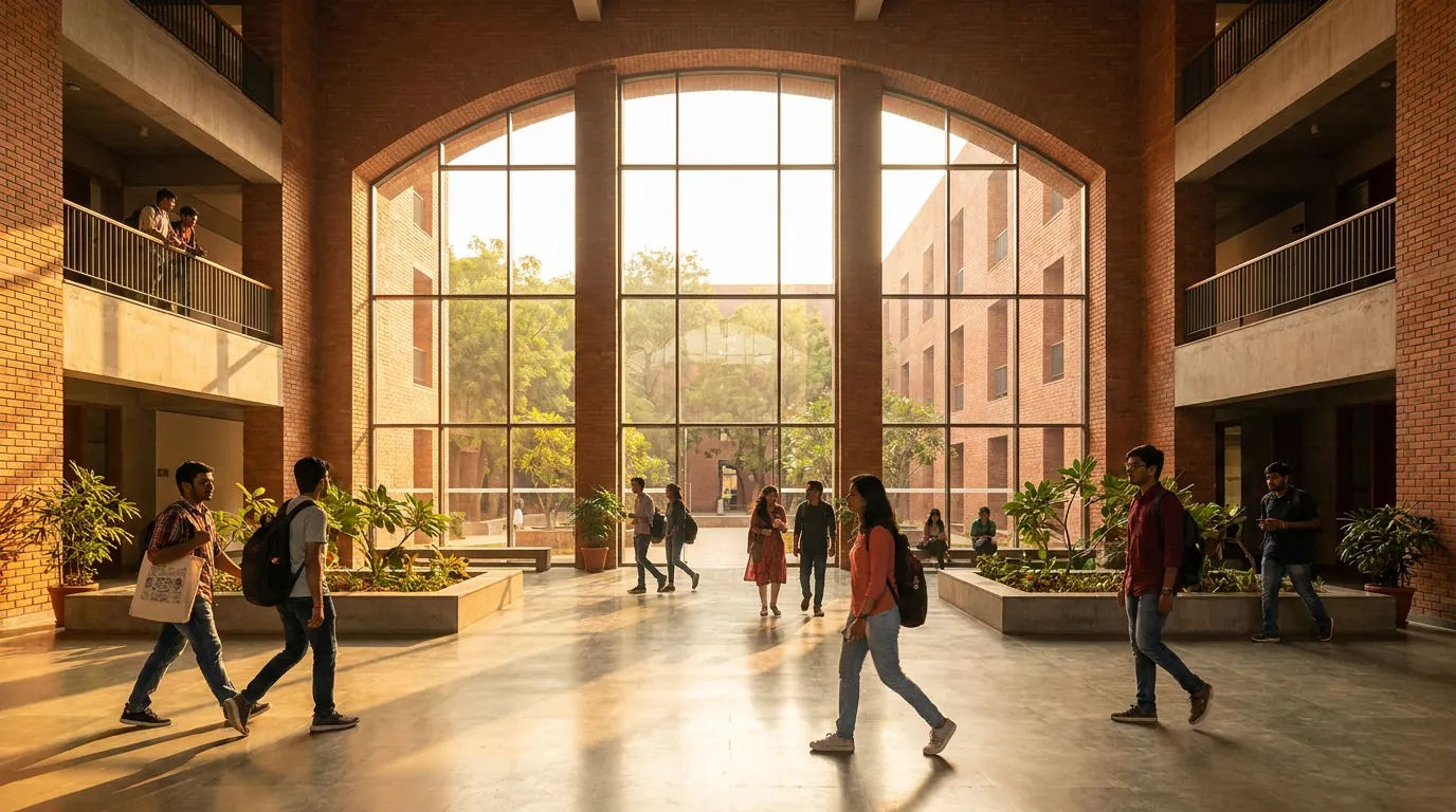 A TOPS+ student on the Ahmedabad campus at golden hour