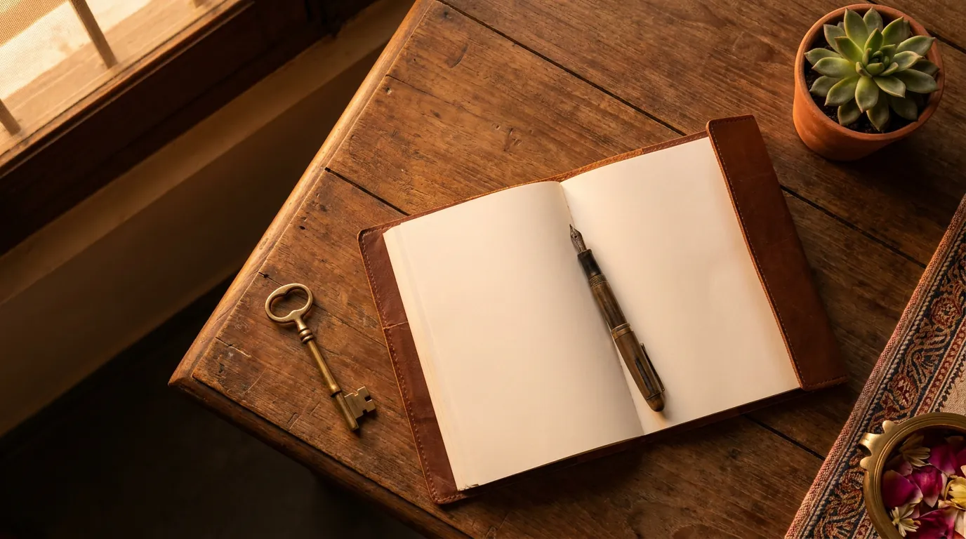 A student and parent reviewing fee documents at a warm wooden desk